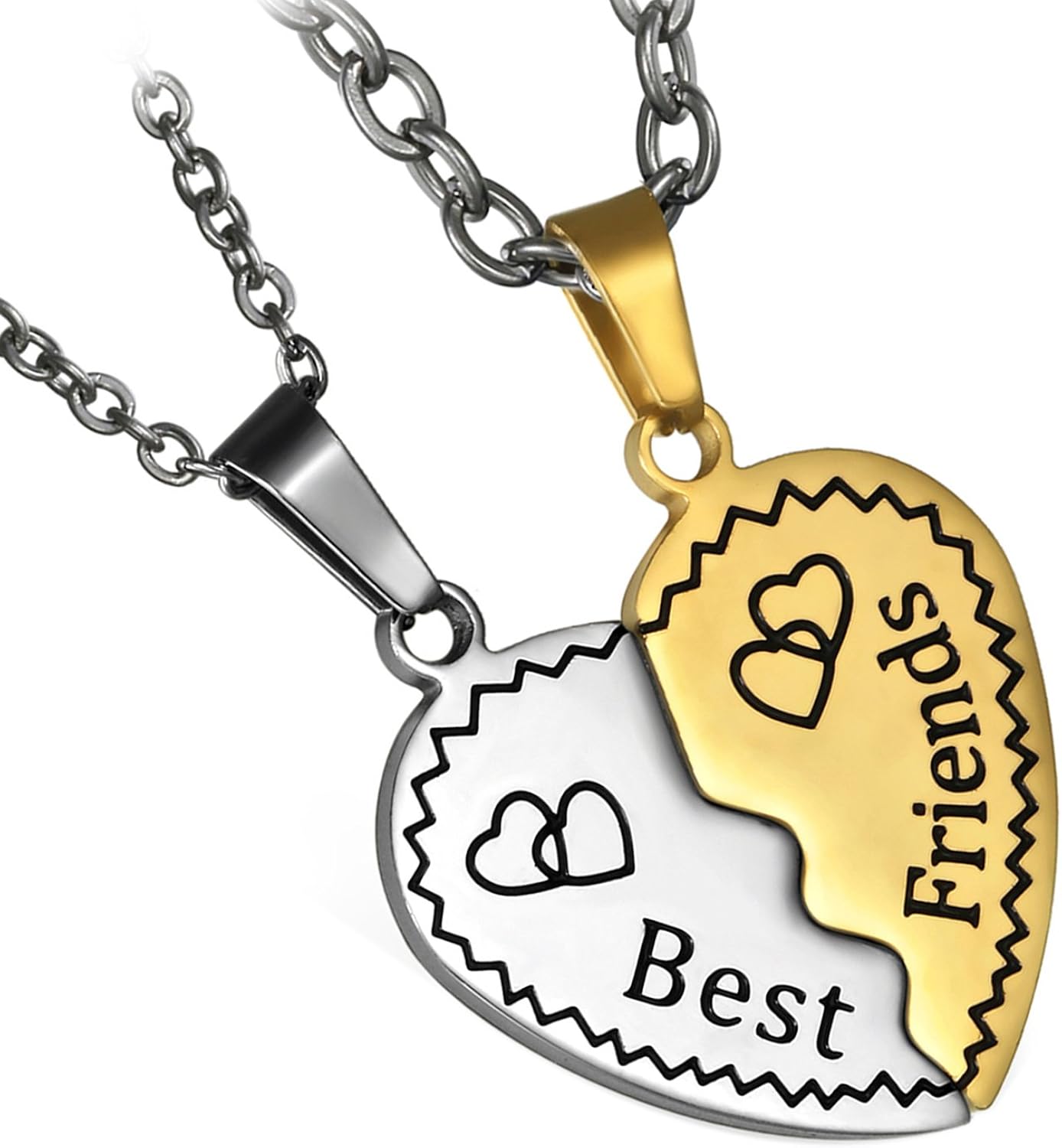 Flongo Freundschaftsketten BFF Anhänger Best Friends Halskette, 2 Stück Edelstahl Halskette