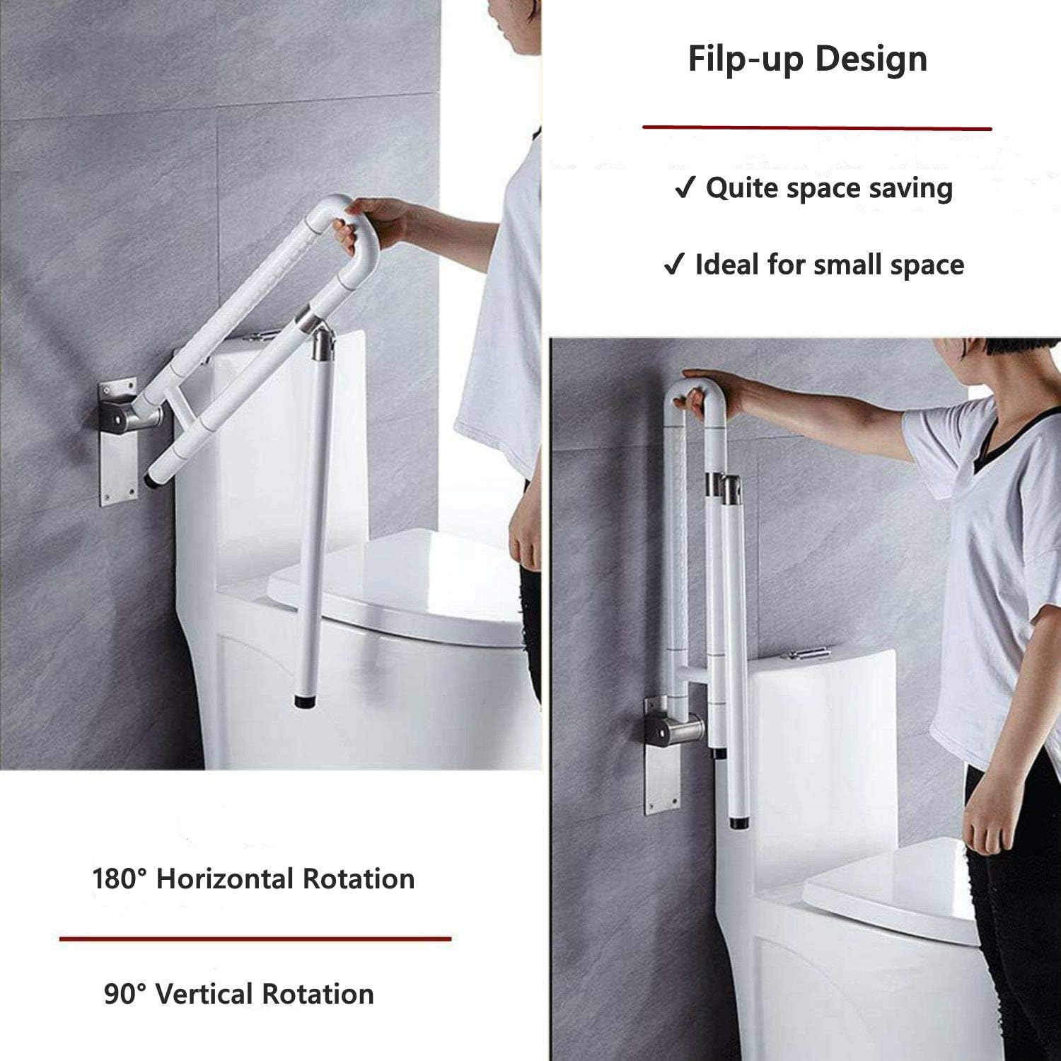 Nisorpa Toilet Grab Bar,Foldable Drop Down Toilet Rails,Seat Support Aid Assist Rail,Non Slip Toilet Bar for Disabled Elderly Handicap Pregnant - Image 3