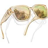 FancyPink Polarized Fit Over Glasses Sunglasses for Women UV Protection -Mirrored Eyewear Trendy Oversized Square Sun glasses
