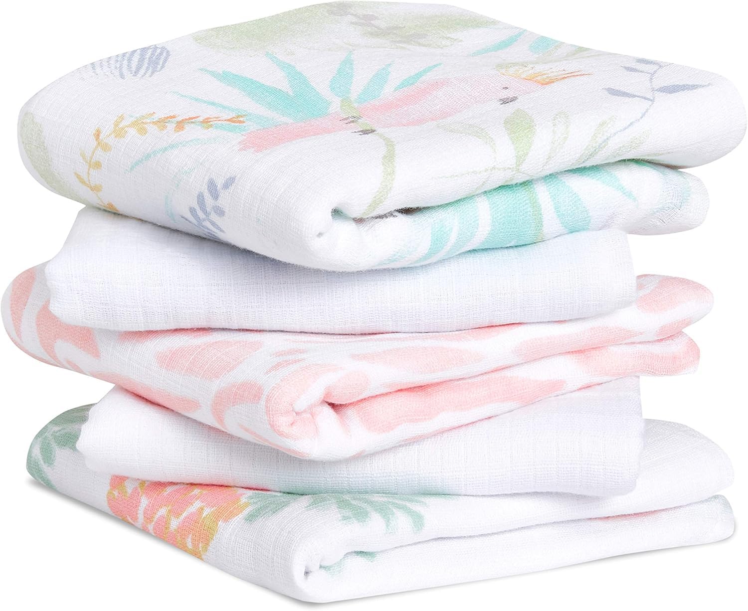 aden + anais essentials 100% Cotton Muslin Musy Squares, Multi-use Baby Cloths for Girls & Boys, 60x60cm, Ideal Newborn & Infant Nursing Set, Perfect Shower Gifts, 5 Pack, tropicalia