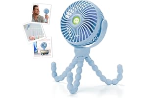 snawowo Upgraded Portable Baby Stroller Fan, 360°Rotate Rechargeable Mini Clip on Fan with Flexible Tripod for Stroller Treadmill Crib Car Seat Travel, 4000mAh Battery Powered Handheld Fan (Blue)