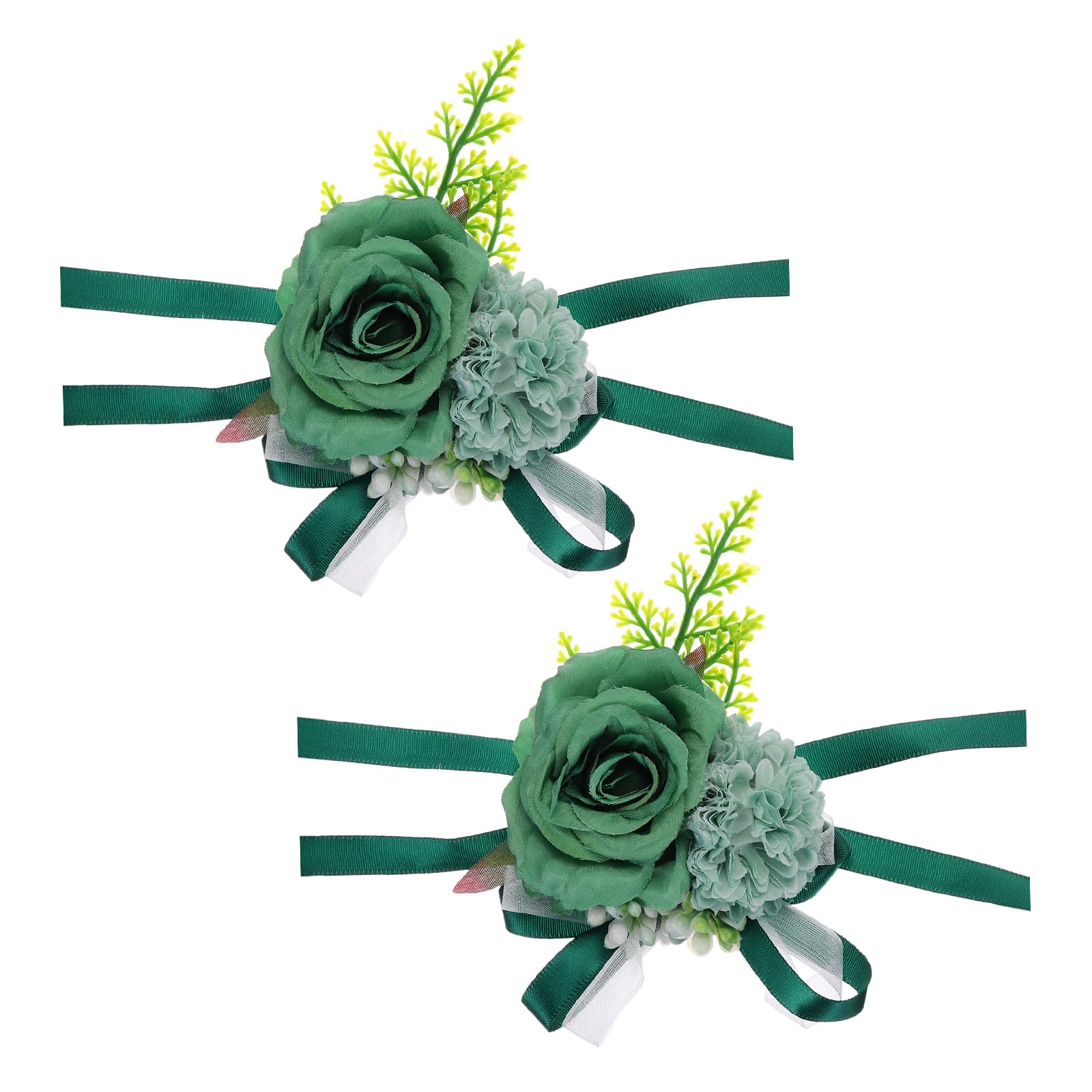 PATIKIL 2 Pack Rose Corsage Wristlet, Rose Wrist Corsages Band Artificial Flower Corsage Prom Wrist Corsage Wristlet Hand Decor for Wedding Prom Party Accessory Dark Green