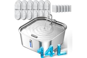 MAILOFY Large Dog Water Fountain 14L/3.7Gal, Stainless Steel Pet Fountain for Large Dogs and Multi-Pets Families, Visible Window & Extra Wide Drinking Area, Enlarges Capacity & Saves Space (with 7pcs Filters)