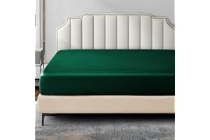 P Pothuiny Satin Fitted Sheet Twin XL Size, 1 Single Fitted Sheet Only, Extra Soft Deep Pocket Bottom Bed Sheets Mattress Cover Fits 12" to 16", Wrinkle Free, Fully Elasticized (Blackish Green)