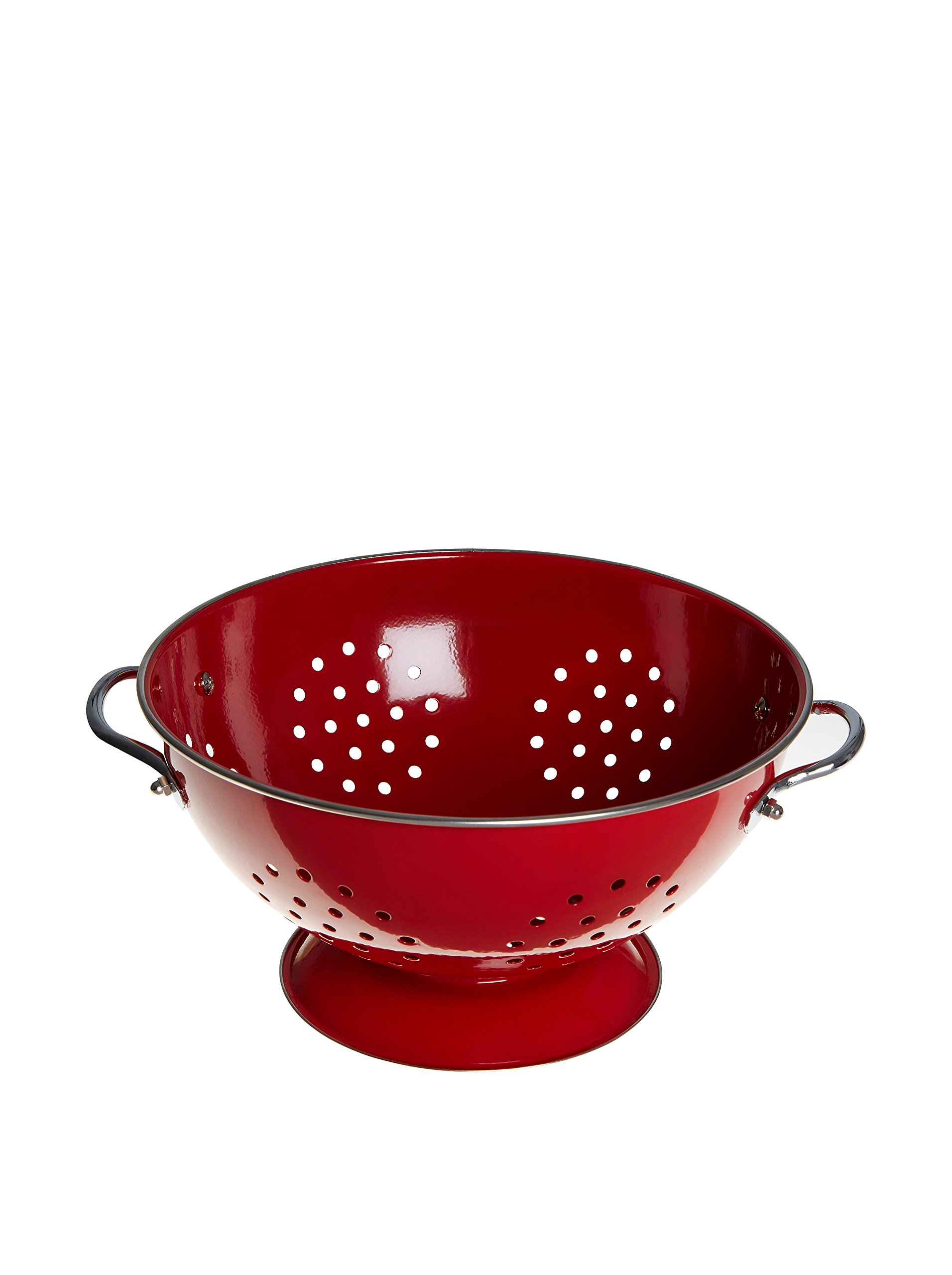 Premier Housewares Enamel Retro Colander, Stainless Steel Pasta Strainer - Red