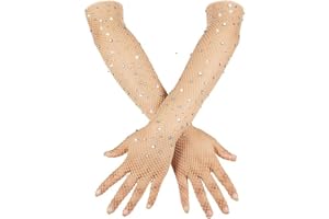 Wovanoo Rhinestone Fishnet Gloves for Women Mesh Sparkly Glitter Opera Gloves for Party