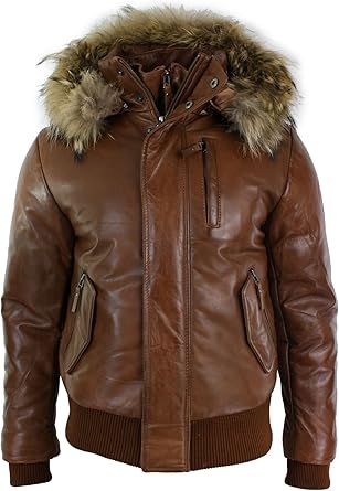 Leather jacket with fur hood mens Clearance