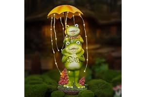 MININOVA Frogs Outdoor Decor Solar Garden Statue with Umbrella String Lights Waterproof Cute Animal Sculpture for Yard Patio Lawn Decorations Housewarming Gifts