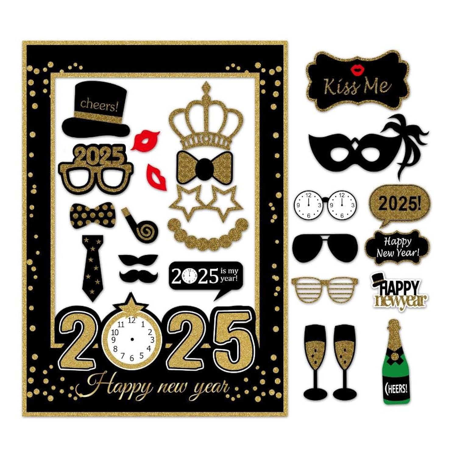 Photo 1 of 7-gost 2026 Happy New Year's Eve Party Photo Booth Props Supplies with Photo Frame(Pack of 26)