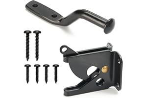 QUALIHOME Self Locking Automatic Gravity Lever Fence Gate Latch, Steel, Black