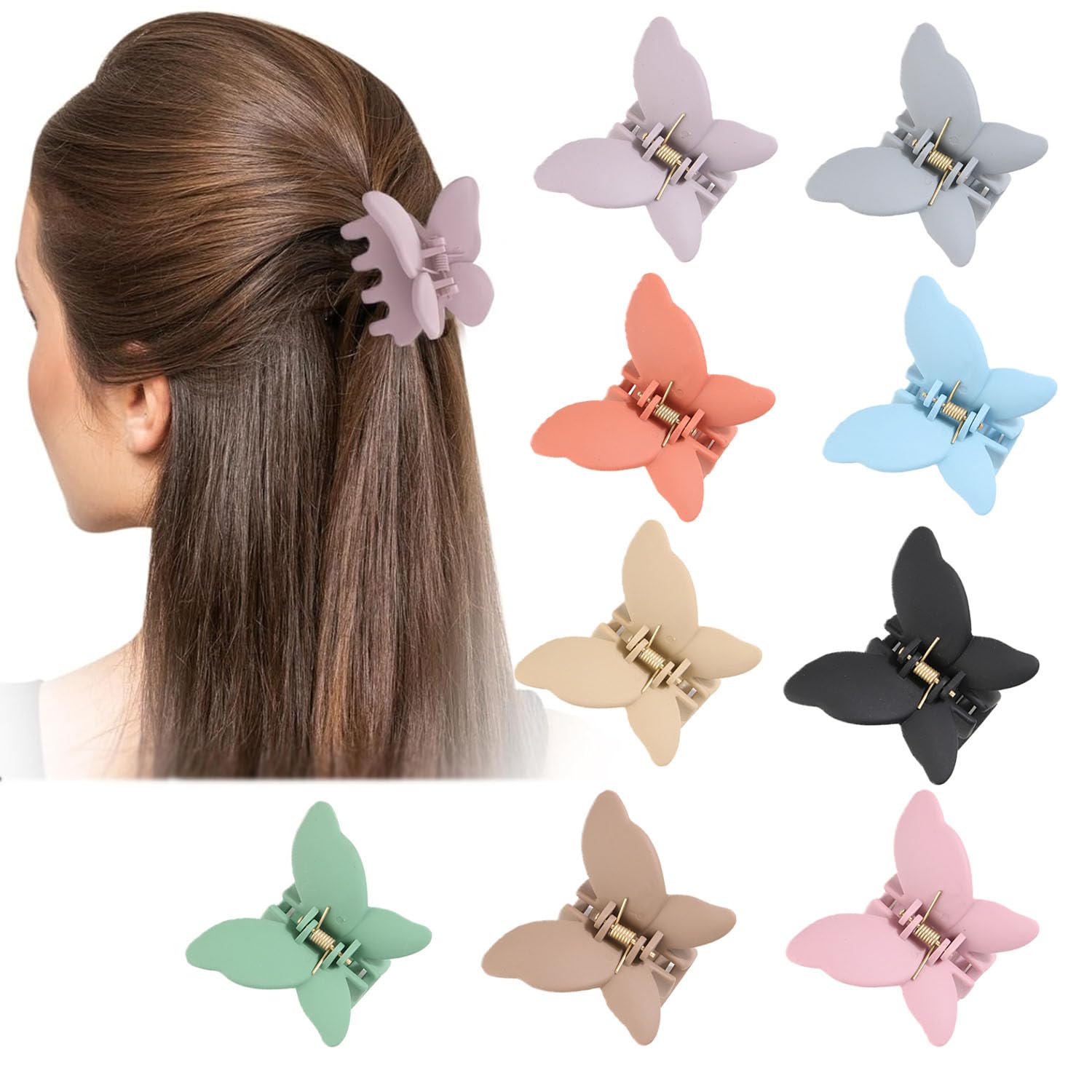 WUBAYI 9Pcs Butterfly Hair Clips & Claws - Non-Slip Strong Hold for Thick, Straight, Curly & Wavy Hair
