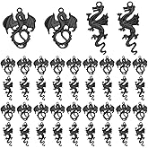 PH PandaHall 40pcs Flying Dragon Charms Chinese Zodiac Year Dragon Ornament Electrophoresis Black Dragon Totem Charms Alloy Lucky Pendants for Christmas New Year Necklace Bracelet Earrings Jewelry Making