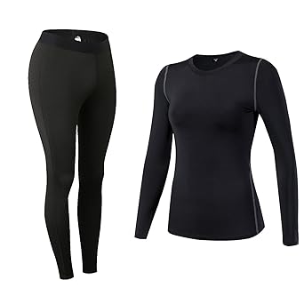 Minghe Damen Thermo-Unterwäsche Set Stretch lang Hemd + lang Hose U-Außchnitt Funktionswäsche Skiunterwäsche Set