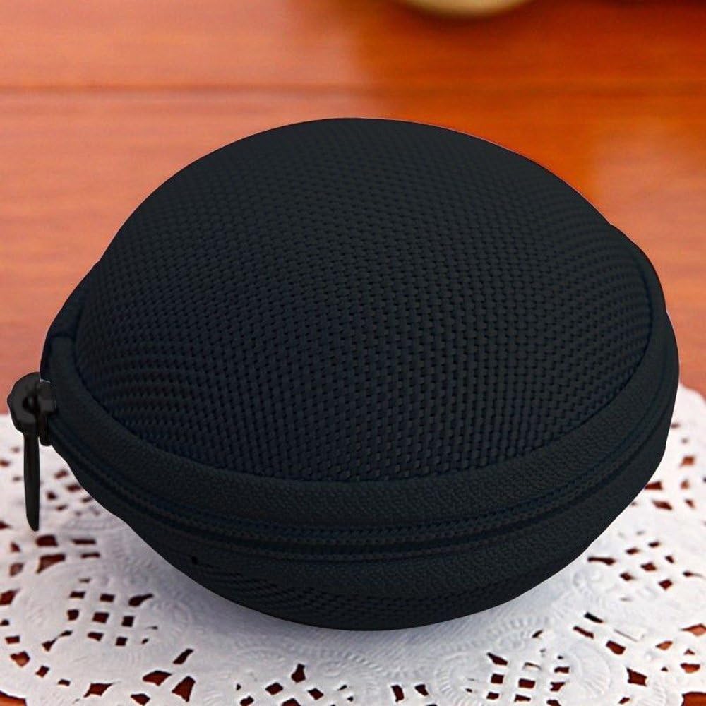Cute Round Hard Storage Case for Earphone Headphone Earbuds SD TF Cards mini Bag (Black 08)