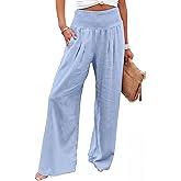 XNDYOM Women Linen Palazzo Pants Summer Boho Wide Leg High Waist Casual Lounge Pant 2026 Beach Travel Vacation Outfits