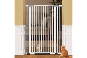 MEWTOGO 51.18" Extra Tall Cat Gate Indoor - 29.9"-40.9" Wide Sturdy Pet Gate with Cat Door, Auto-Close & Without Drilling, Easy to Install for Doorway Stairs Hallway Bedroom