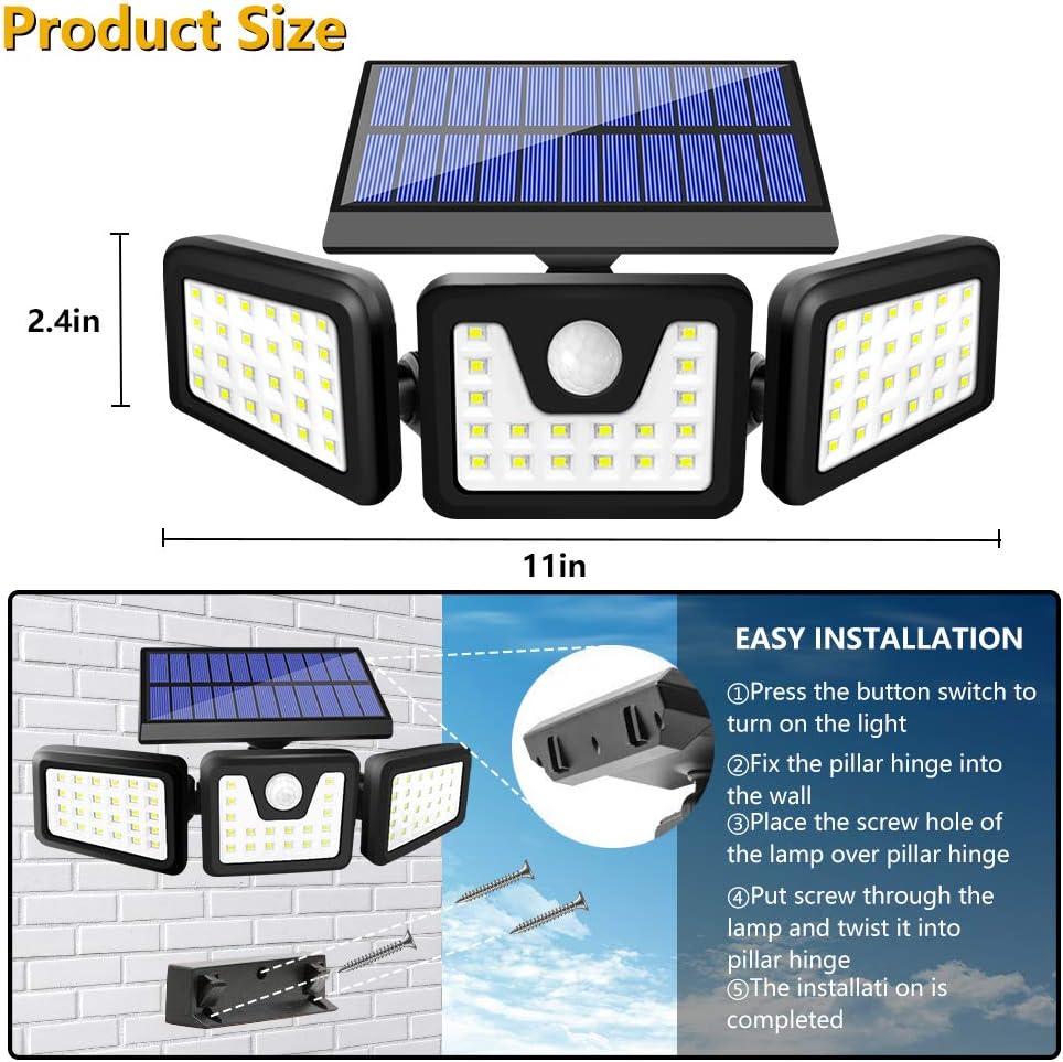 BEACON Solar Lights Outdoor, 800LM Wireless LED Solar Motion Sensor Lights Outdoor, 3 Adjustable Heads, 270° Wide Angle Illumination, IP65 Waterproof, Security LED Flood Light (2Pack): Home Improvement