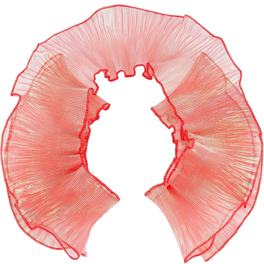 GORGECRAFT 10Yds*12cm Red Organza Ruffled Pleated Lace Fabric Trim Retro Ruffle Pleated Chiffon Trimmings Polyester Border Lace Fabric for Diy Wedding Dress Craft Home Decor