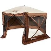 CLAM Pavilion Screen Tent | 12.5 Ft Pop Up Gazebo - Brown 8-Person Shelter | Extra-Large Pop Up Screen Tent for Patios, Camping, Parties and Tailgates with No-See-Um Mesh, Weather Cover, and Room for 8
