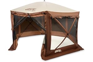 CLAM Pop Up Screen Tent, Outdoor Camping Gazebo Canopy, Pavilion, 12.5', Brown - Heavy-Duty Portable Screened Shelter with Netting for Beach, Patio, and Backyard