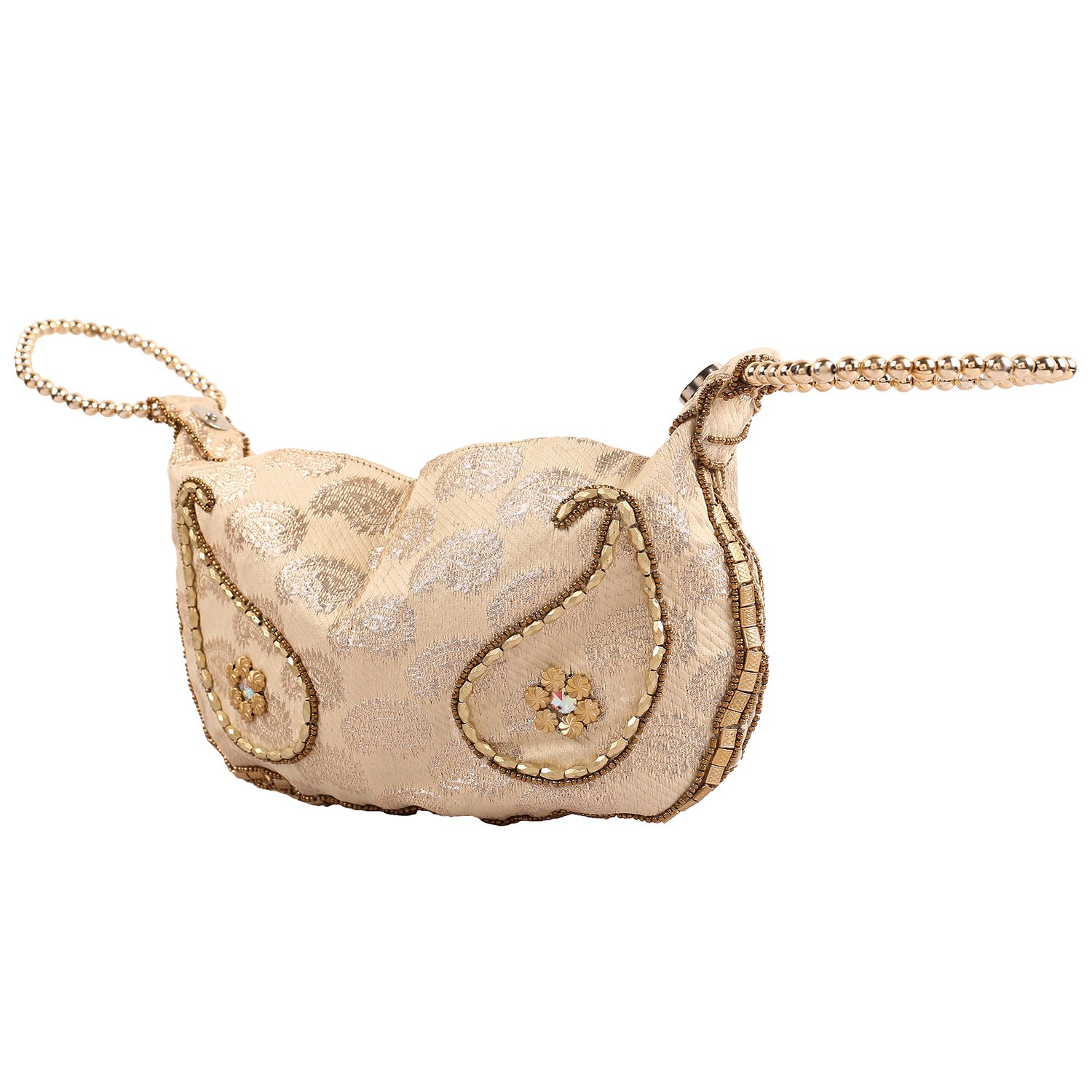 craft trade handmade designer rajasthani silk potli bag for women's cream