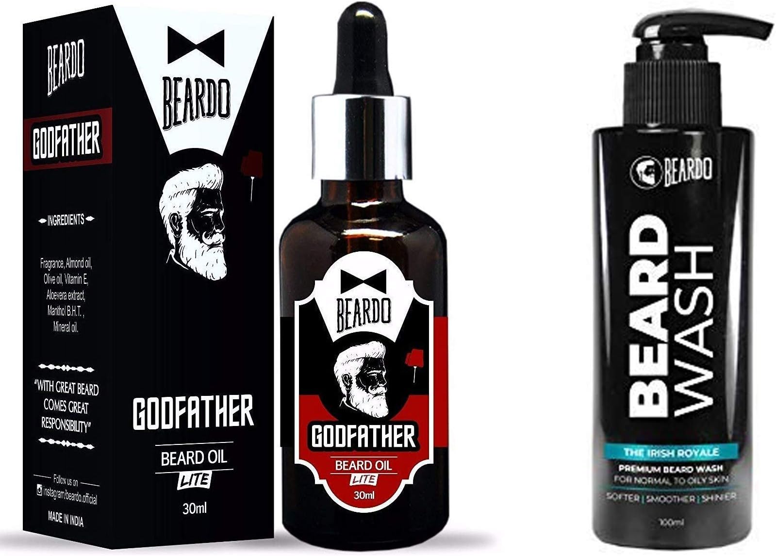Beardo Godfather Lite Beard and Moustache Oil - 30 ml & Beard Wash - 100 ml (The Irish Royale) Combo
