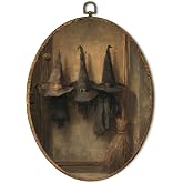 EGVQK Vintage Halloween Witch Hat Oval Wall Art Decor, Witch Broomstick Framed Canvas Prints Wall Art, Dark Academia Oval Canvas Hanging Decor for Scary Halloween Decorations Indoor,8.5x11.5in