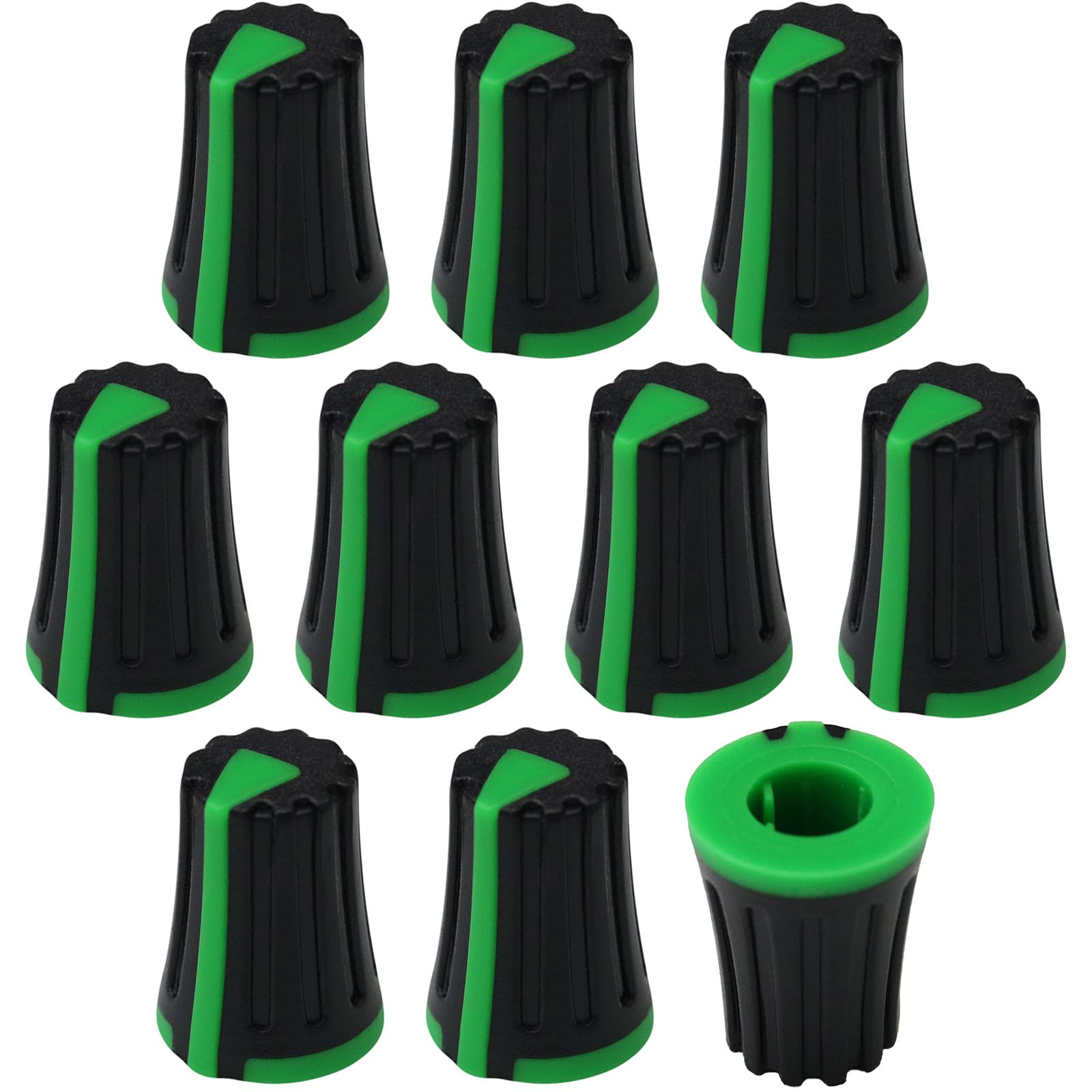 6mm D-Shaft Hole Triangle Indicator Plastic Flared Control Knob Pack of 10 (Green)