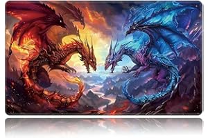 BVDIKMI Playmat for MTG, Card Game Mat Non-Slip Rubber Base and Stitched, 24 x 14 inch TCG Play Mat for MTG and Other Card Games (NO Zones), Red Dragon Blue Dragon