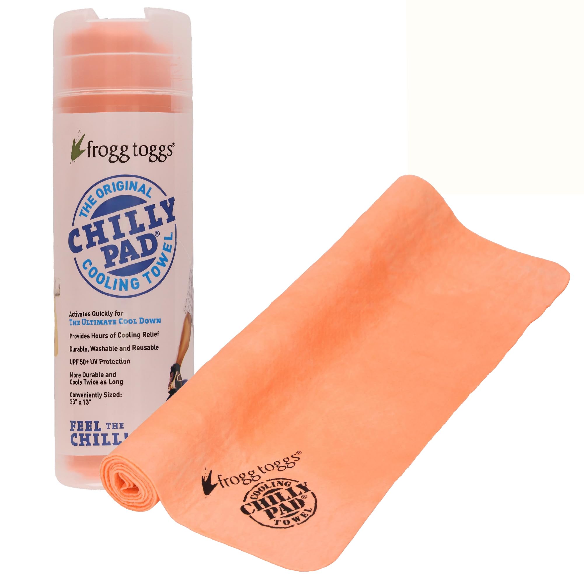FROGG TOGGS unisex adult Original Towel, Longer than Microfiber Towels, Biodegradable Chilly Pad Instant Cooling Towel Perfect For Use Anytime You Sweat 33x13, Hivis Orange, 33x13 US