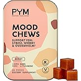 PYM Berry Mood Chews Support for Stress, Worry & Overwhelm, 20 Count | 130mg GABA, 90mg L-Theanine | Vegan, Non-GMO, Gluten-Free, No Added Sugar | All-Natural Mood Balance Supplement Made in USA