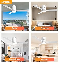 OPONL White 42 inch Ceiling Fan with Light, Remote