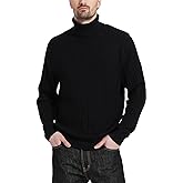 Kallspin Men's Turtle Neck Pullover Wool Blend Lightweight Cable-Knit Pullover Sweater