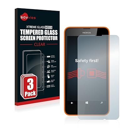 Savvies Panzerglas für Nokia Lumia 630 Dual SIM [3er Pack] 9H Echtglas Schutzfolie