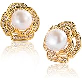 PEARLETTE Freshwater Pearl Stud Earrings for Women – Hypoallergenic 18K Gold Plated Sterling Silver for Mother, Wife, Brides (Birthday, Valentine's Day, Anniversary,Wedding)