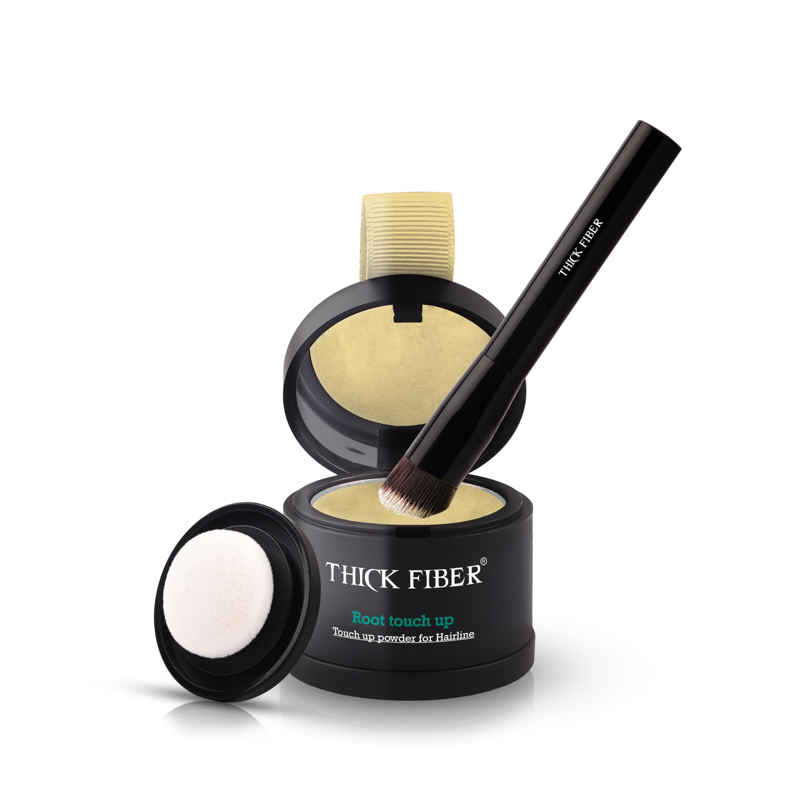 THICK FIBER Root Touch Up & Hairline Powder with Brush 4g – Covers Grey Roots & Thinning Hair – Sweat & Water Resistant – Hair Concealer for Bald Spots & Fill-In (Light Blonde) for Women & Men