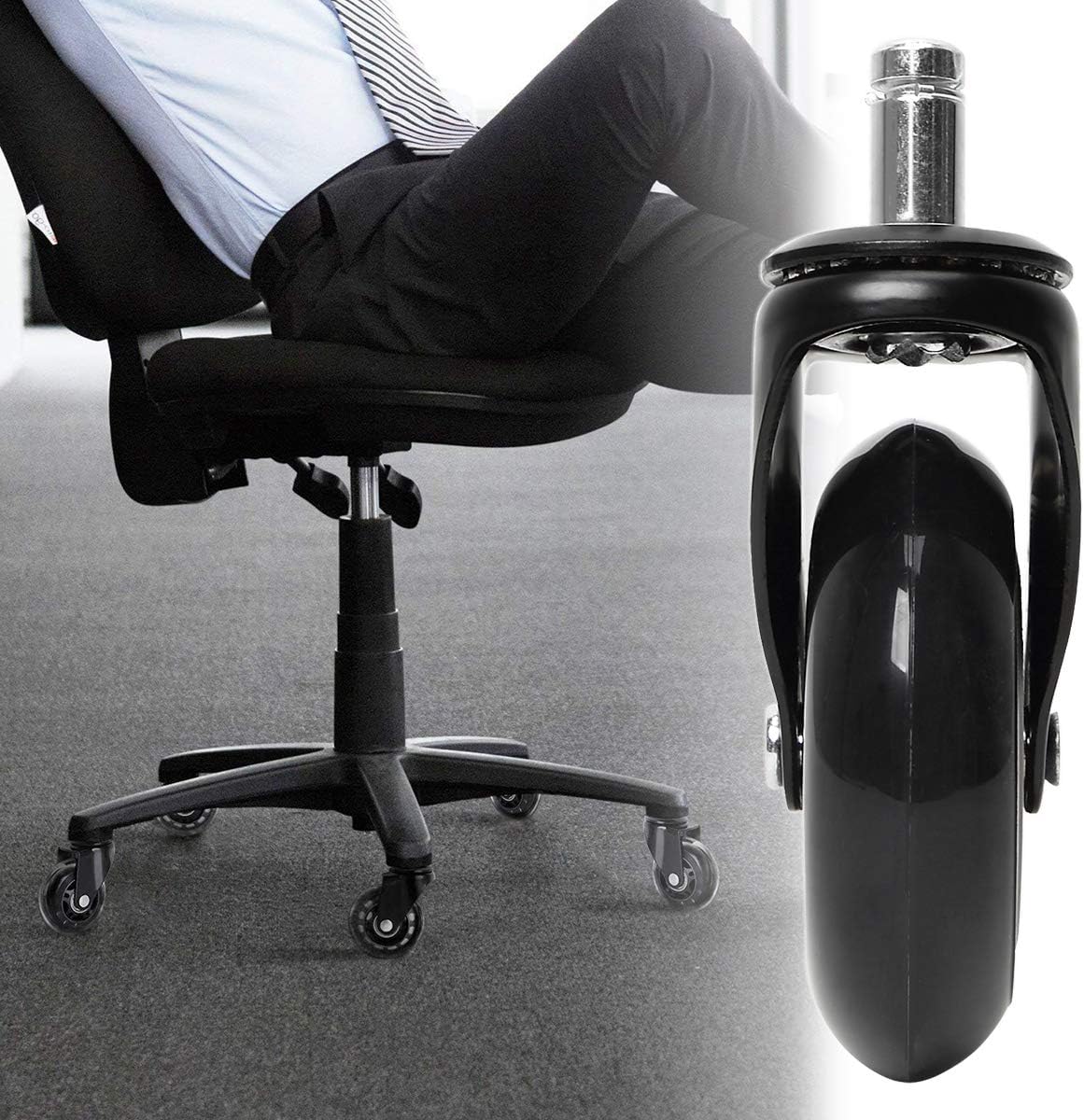 MOPHOTO Office Chair Wheels Black Replacement Rubber Chair casters for Hardwood Floors and Carpet, Set of 5, Replace Chair mats - Universal fit: Automotive