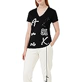 Armani Exchange Womens Cotton Jersey V Neck All Over Logo Tee