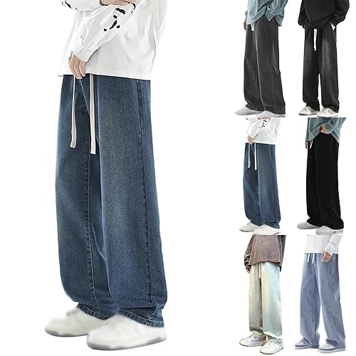 Tracksuit Bottoms Men Wide Leg Trousers for Men Casual Drawstring Elasticated Waist Pockets Joggers Loose Straight Plain Plus Size Trousers Breathable Lining Thermal Pants Drawstring Black XXL