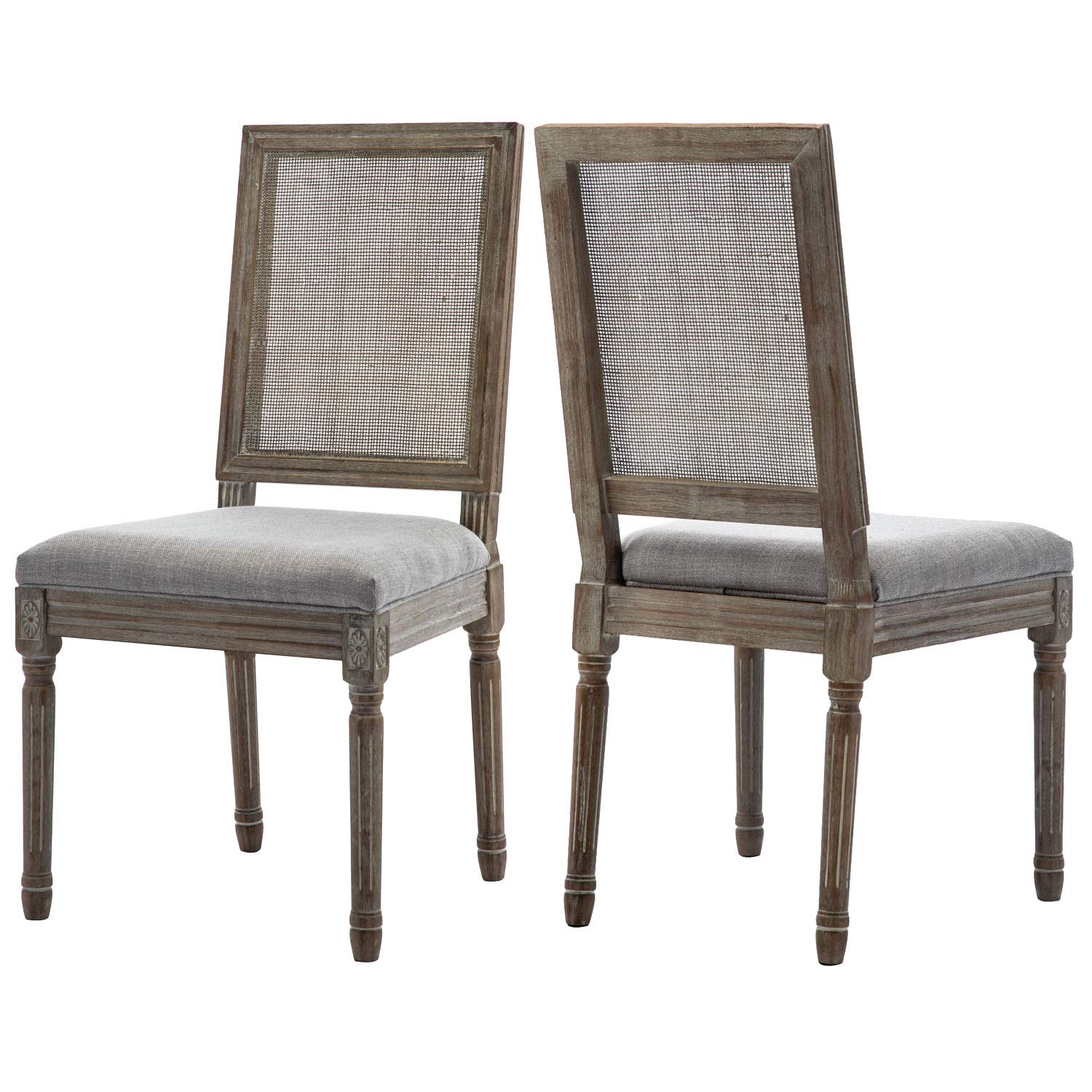 ZHENGHAO Vintage Farmhouse Dining Chairs Set of 2, French Country Dining Room Chairs with Rattan