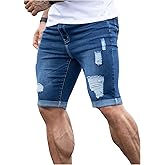 SOLY HUX Men's Distressed Jean Shorts Ripped Bermuda Denims Casual Fitted Streetwear