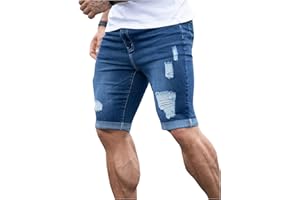 SOLY HUX Men's Distressed Jean Shorts Ripped Bermuda Denims Casual Fitted Streetwear