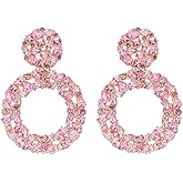Wonlte Rhinestone Earrings Sparkly Crystal Statement Earrings Vintage Rhinestone Round Drop Earrings Dangling Prom Pageant Evening Bridal Wedding Party Formal Earrings for Women