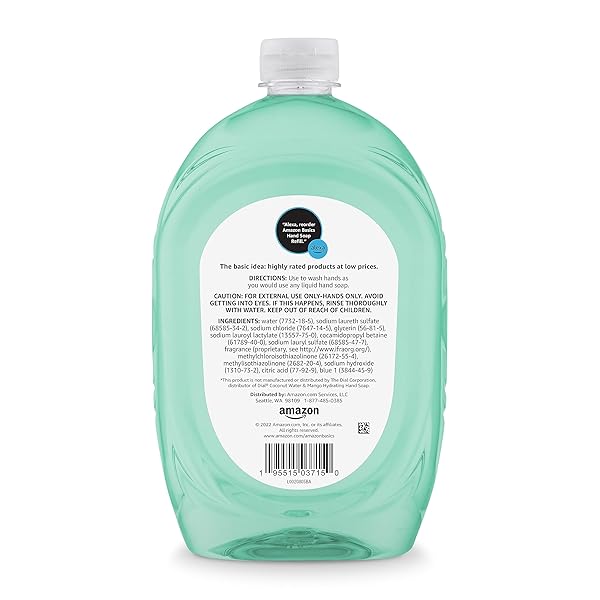 AMAZON BASICS LIQUID HAND SOAP REFILL, MANGO AND COCONUT WATER SCENT, TRICLOSAN-FREE, 50 FL OZ (PACK OF 1) (PREVIOUSLY SOLIMO)