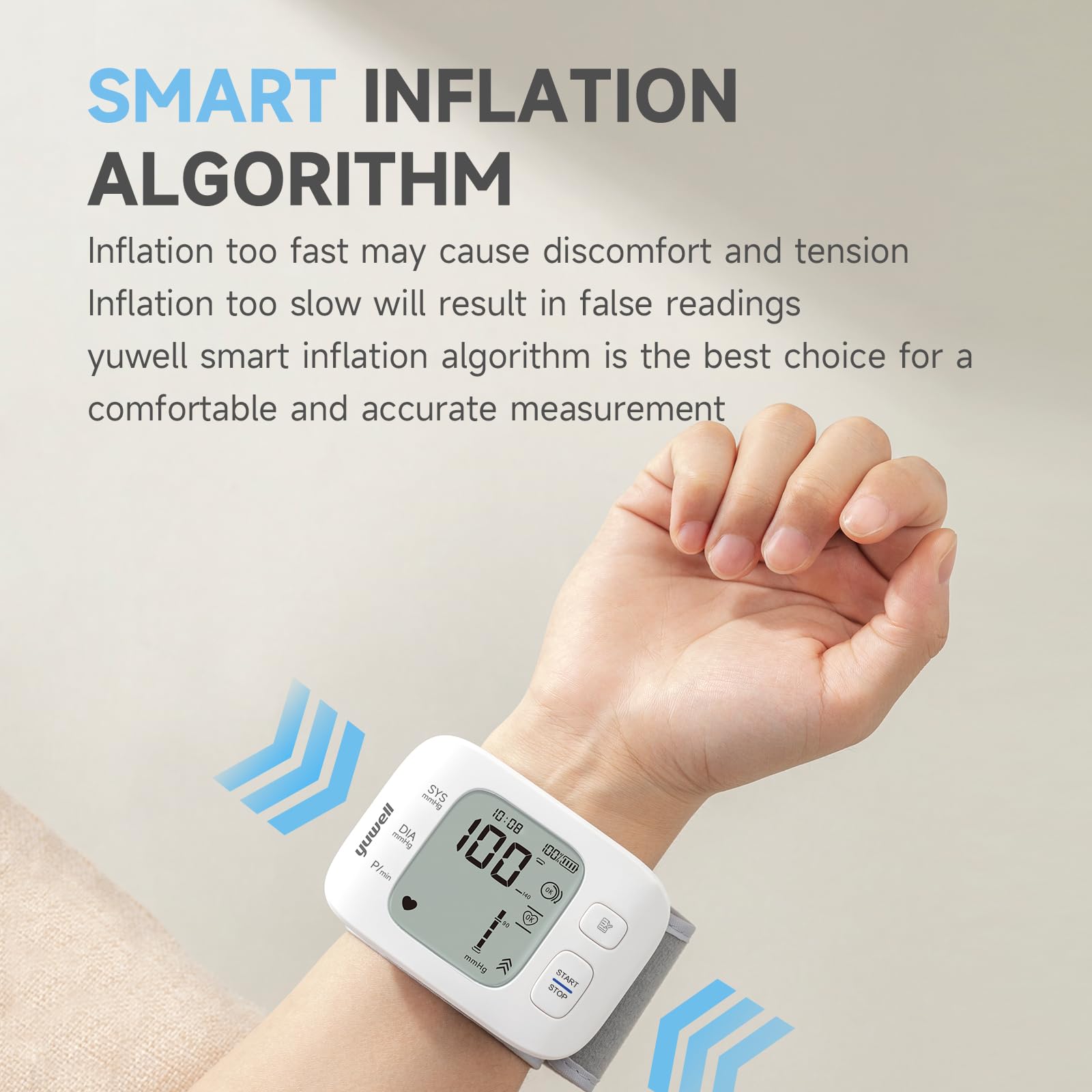 yuwell Wrist Blood Pressure Monitor | Clinical Accuracy, BP Machine for Home Use | Ultra Light Weight, Smart Inflation Blood Pressure Cuff, Large Display, 74 Readings, Rechargeable