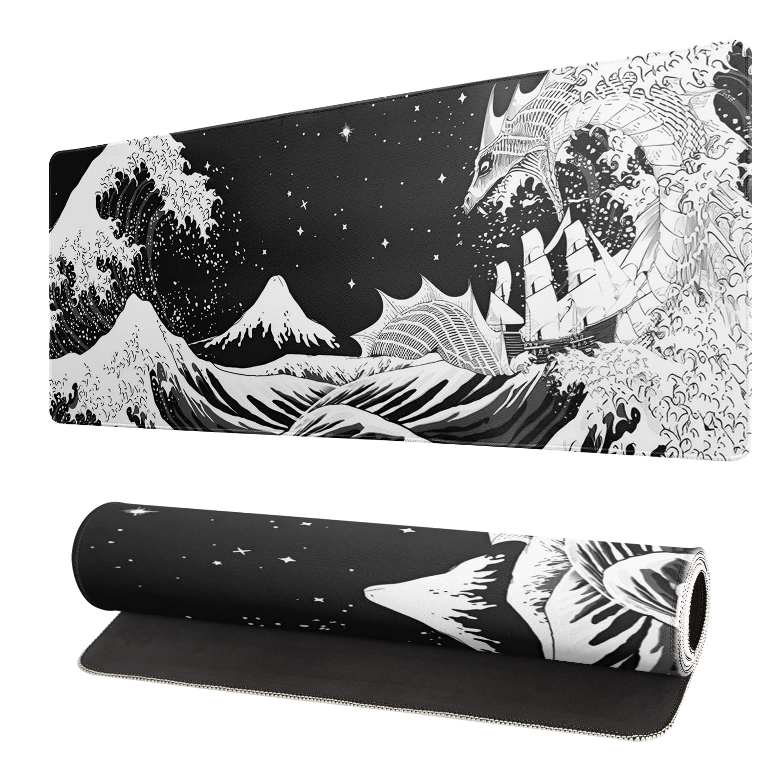 ヴァイス ゲーミングプレイマット　黒白セット Black and White Japanese Wave Dragon Gaming Mouse Pad - Abstract