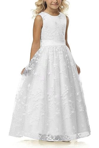 A line Wedding Pageant Lace Flower Girl Dress with Belt 2-12 Year