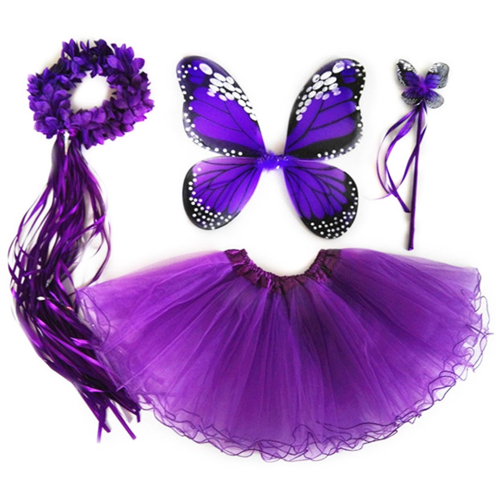 Photo 1 of 4 PC Girls Fairy Monarch Princess Costume Set with Butterfly Wings, Tutu, Wand & Halo