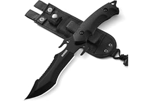 Omesio Hunting Knife, Survival Knife, Outdoor Multifunctional Full-Tang Survival Knife, Sharp Fixed Blade, Black (A-Black)