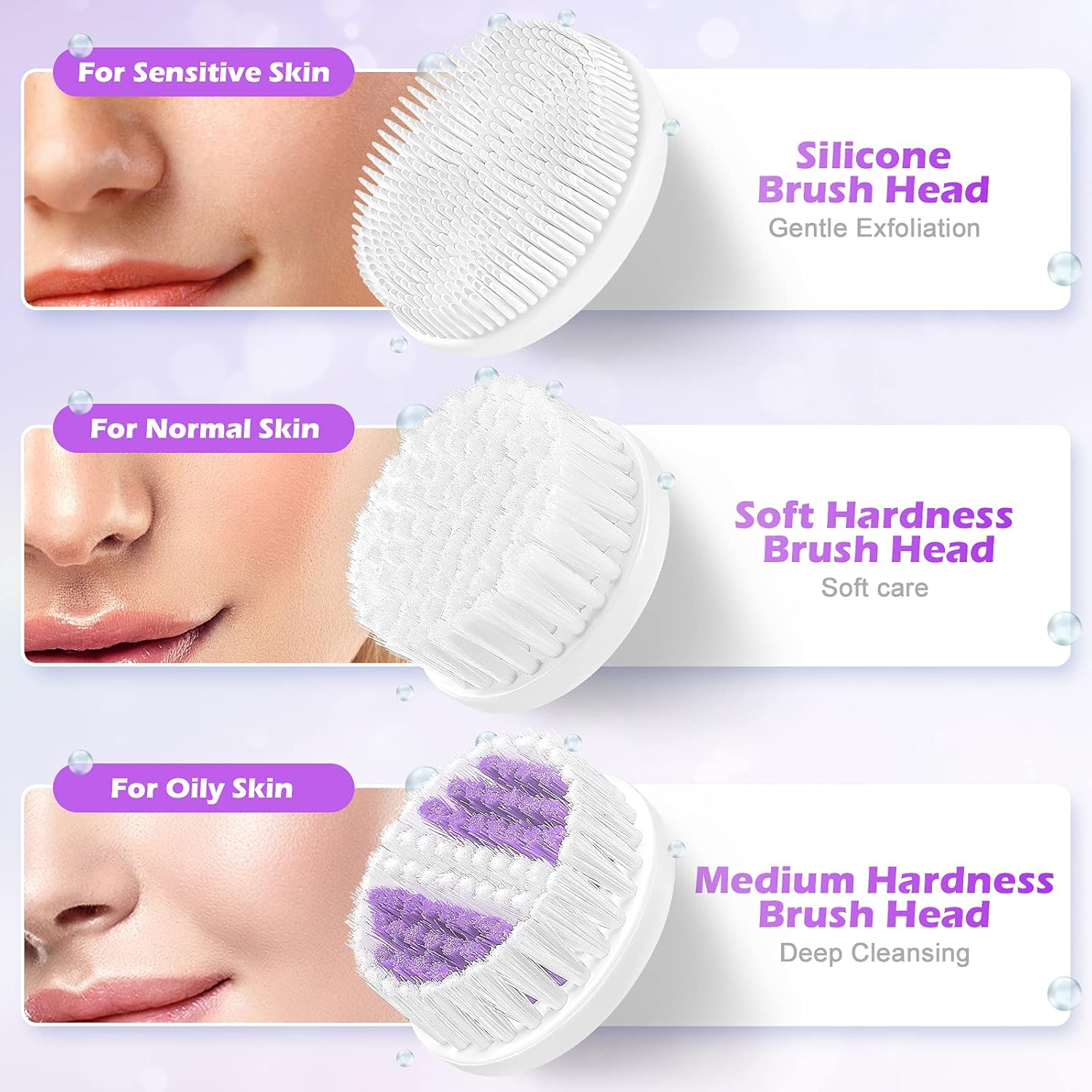 Facial Cleansing Brush,【2021 Upgraded】ETEREAUTY Waterproof Travel Face Brush with 4 Heads & Protective Case, Easy to Carry, Deep Cleansing Gentle Exfoliating for Face and Body, Purple: Beauty